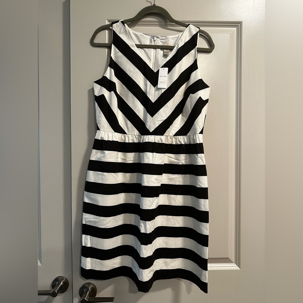 LOFT Black and White Chevron Midi Dress